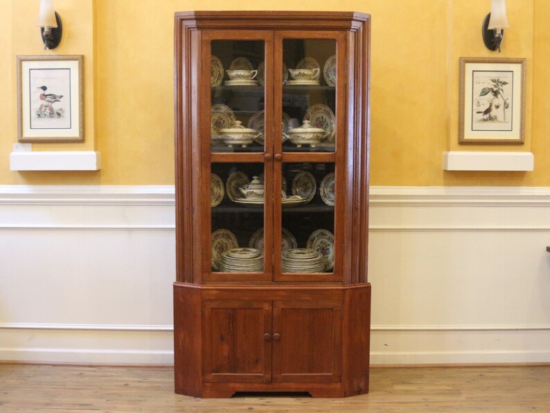 Large Antique Pine And Oak Corner China Cabinet Cupboard With Image 0