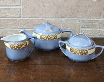 Vintage Rosenthal Art Deco Tea Set: Hand-Painted Periwinkle Porcelain