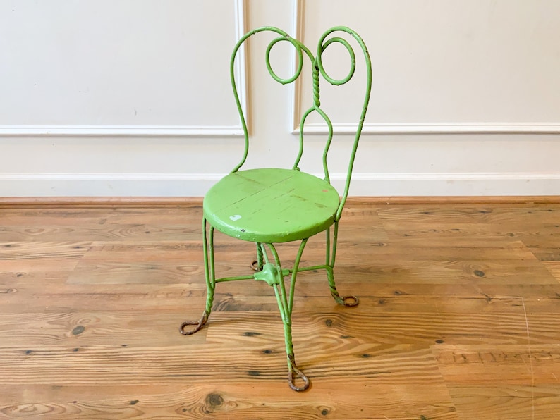 Antique Twisted Iron Green Painted Childs Chair image 1