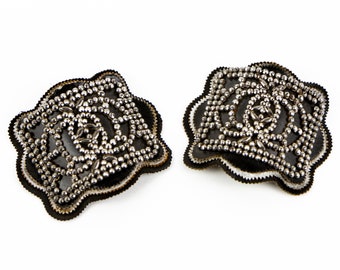 Antique Holfast Shoe Clips Cut Steel On Black Leather C. 1900.