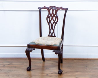 Antique Chippendale Style Mahogany Side Chair with Ball & Claw Feet American c.1880