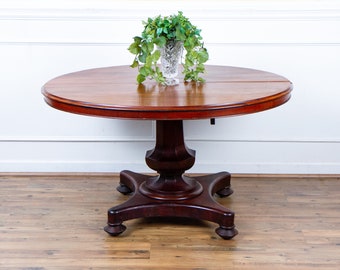 Antique Victorian Mahogany Parlor Table: Oval Pedestal, C.1860