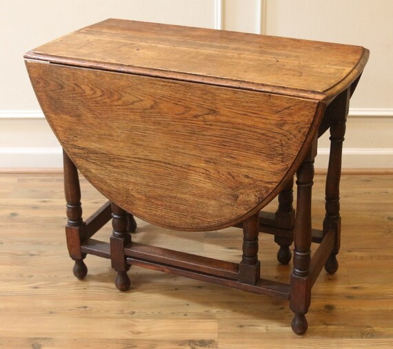 Antique English Oak Drop Leaf Dining Table Rustic Gate Leg Table 19th C