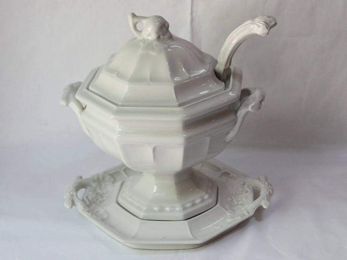 Vintage White Ironstone Soup Tureen with Ladle and Under Etsy