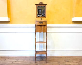Antique American Quarter Sawn Light Oak Shaving Stand with Adjustable Mirror.