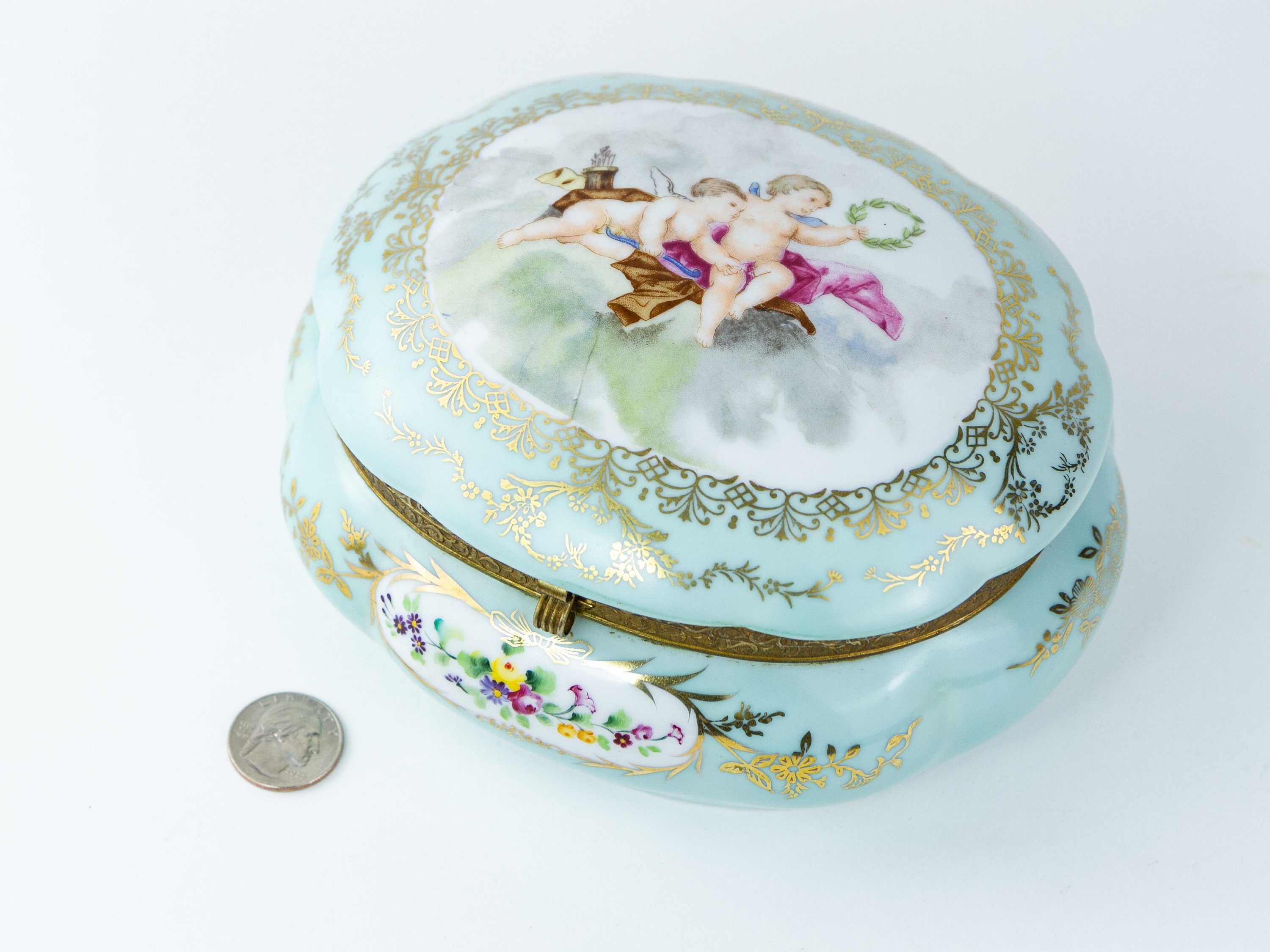 Antique German Hand Painted Porcelain Powder Box C.1900 - Etsy
