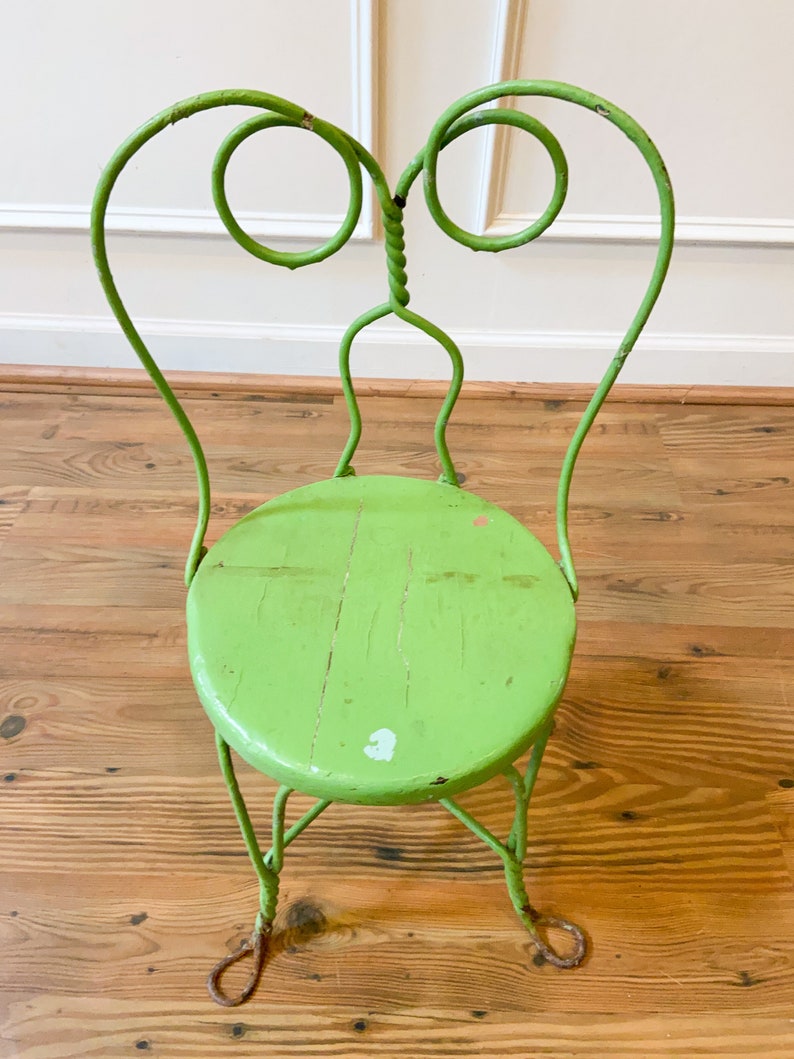 Antique Twisted Iron Green Painted Childs Chair image 8