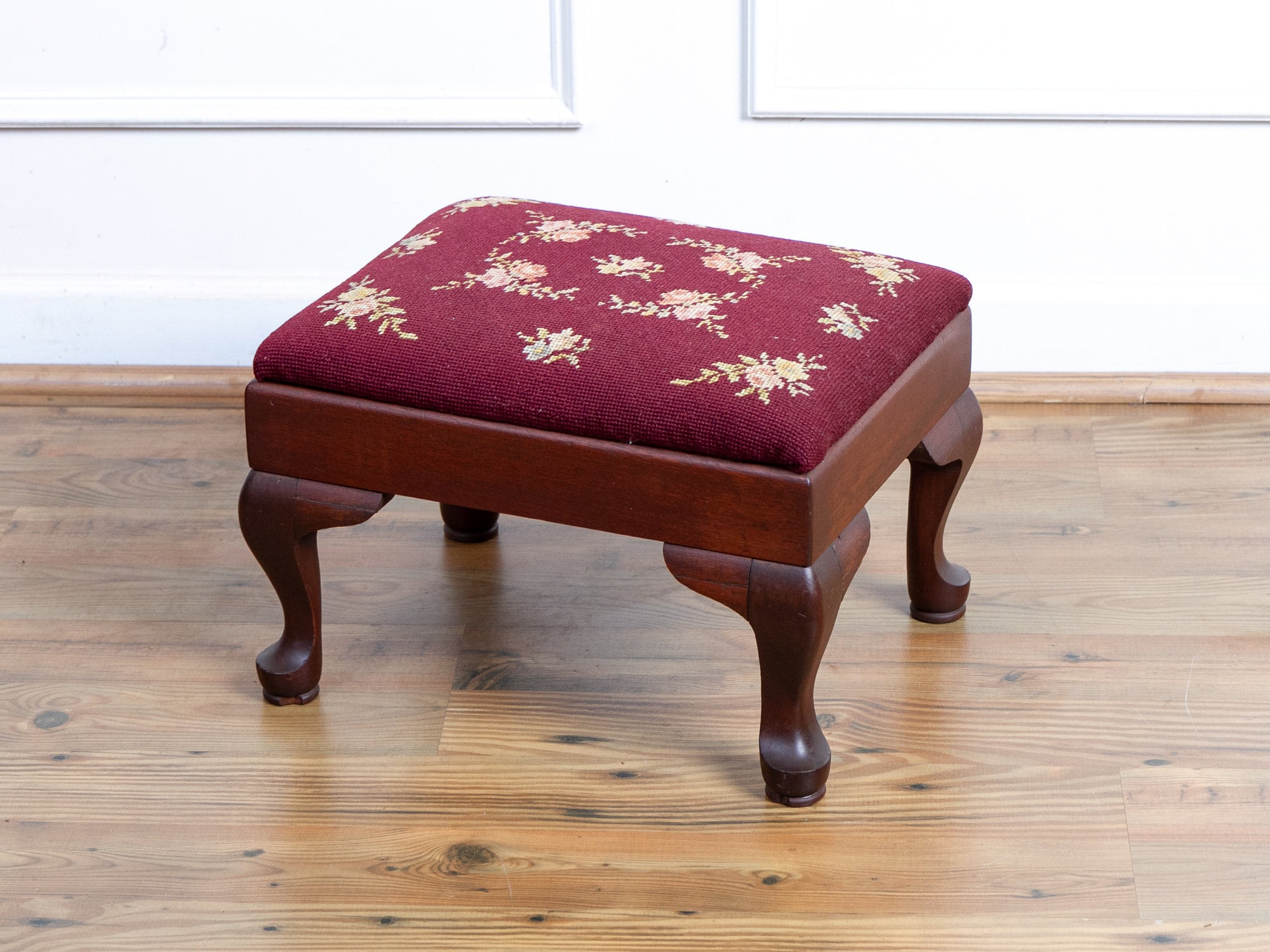 Antique Mahogany Queen Anne Needlepoint Footstool 1920 s American. Etsy
