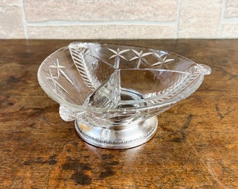 Vintage Crystal Divided Snack Dish Bowl with Sterling Silver Base.