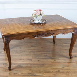 Antique Liège Draw Leaf Carved Oak Table Louis XV Style