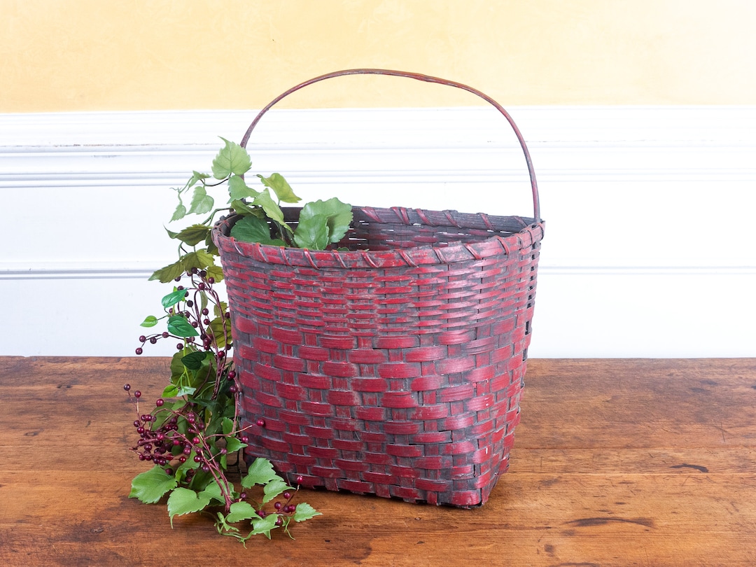 Rare Antique Primitive Red Painted Large Wall Hanging Splint Basket. - Etsy