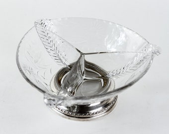 Vintage 1950's Sterling Silver and Crystal Divided Bowl. Sheffield Company, Brooklyn, NY.