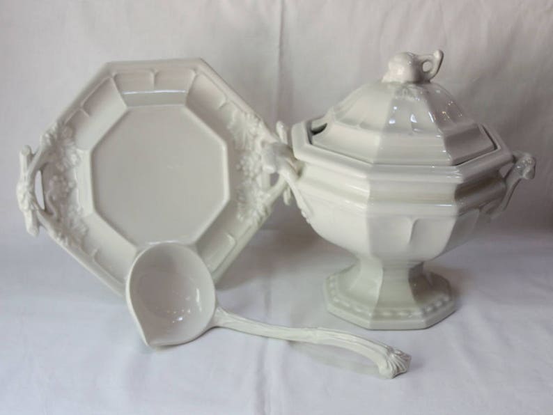 Vintage White Ironstone Soup Tureen with Ladle and Under Etsy
