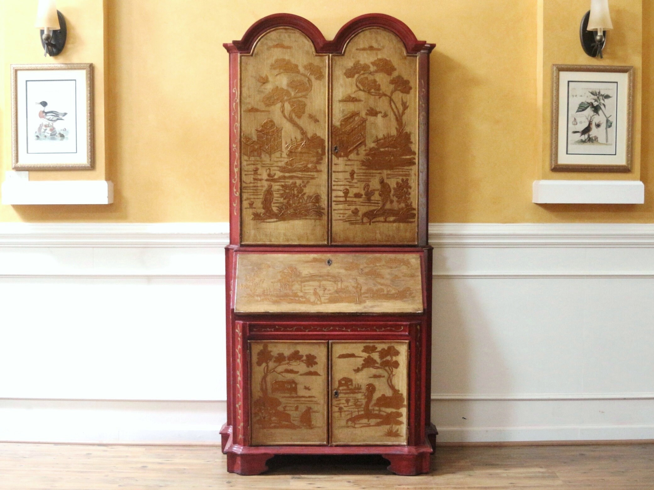 Vintage Secretary Desk Red And Gold Painted Chinoiserie Etsy