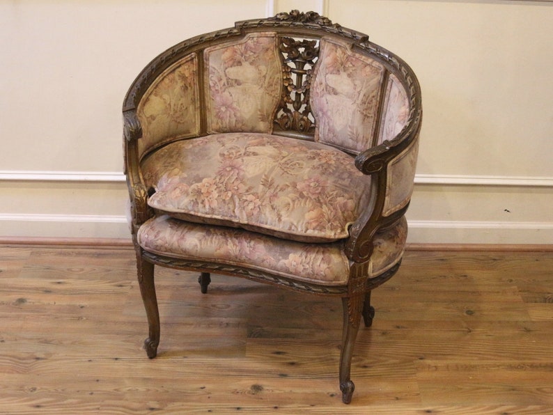 Antique French Country Style Accent Or Vanity Chair Carved And Painted C 1900