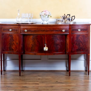 Large Antique Federal Style Inlaid Flame Mahogany Sideboard, Williams-Kimp, Grand Rapids, MI.