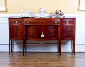 Large Antique Federal Style Inlaid Flame Mahogany Sideboard, Williams-Kimp, Grand Rapids, MI.