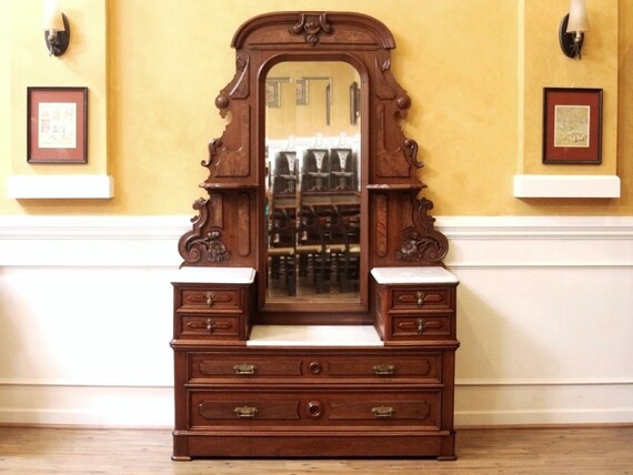 Huge Antique Gentleman S Dresser Victorian Eastlake Etsy