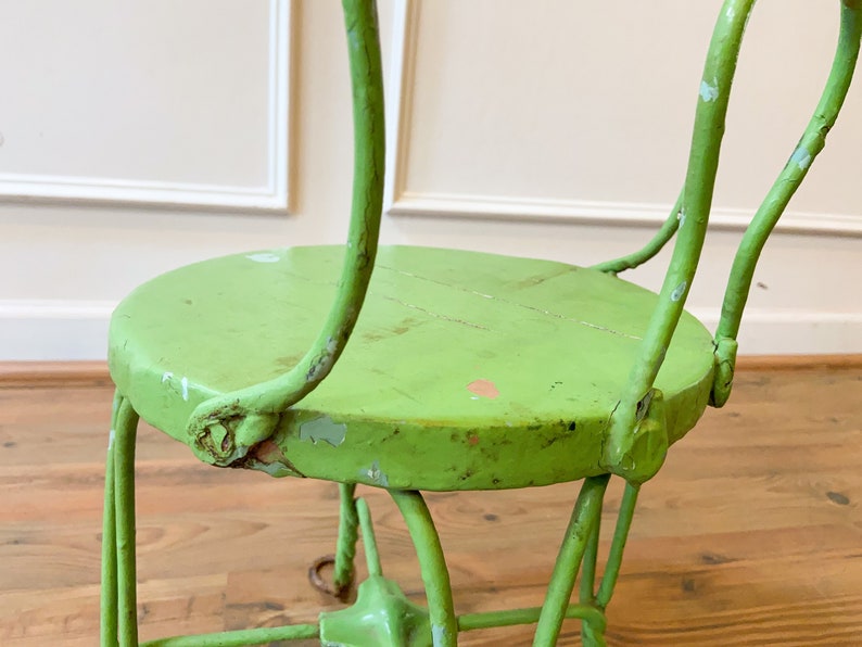 Antique Twisted Iron Green Painted Childs Chair image 7