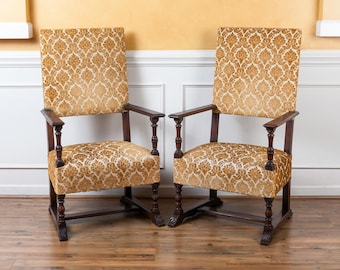 Antique Pair of Oversized Open Arm Chairs c.1880