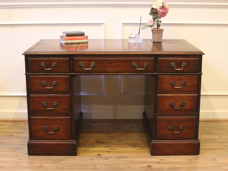 Vintage Mahogany Leather Top Kneehole Desk Maddox American Etsy