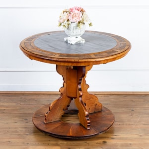 Antique 17th Century German Baroque Marble Top Round Center Table.