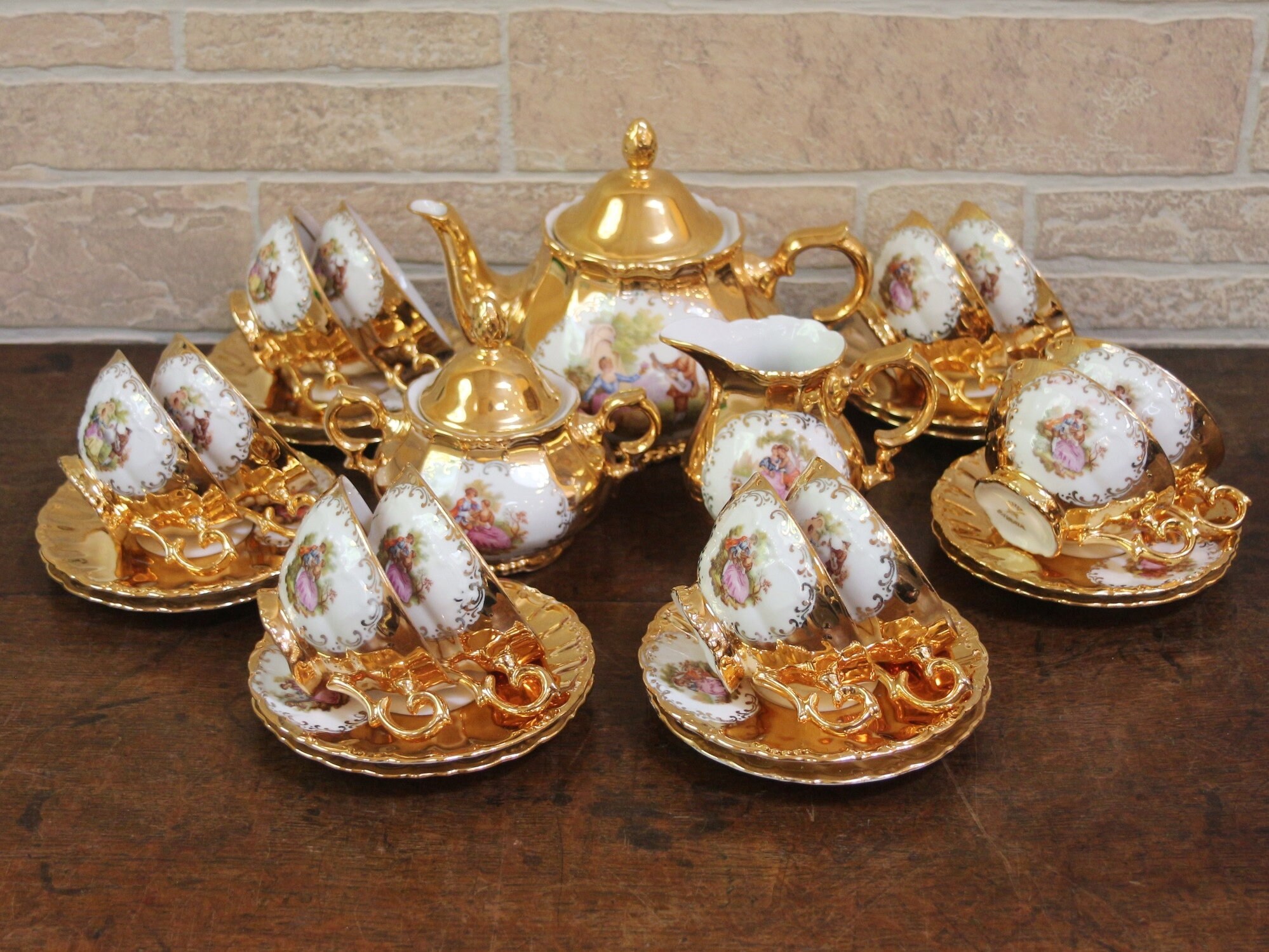 Vintage Gold Tea Set for 12 Courting Couple Pattern Bavaria Etsy