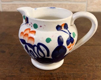 Antique Gaudy Welsh Pottery Jug, Hand Painted Oyster Pattern, 19th Century.