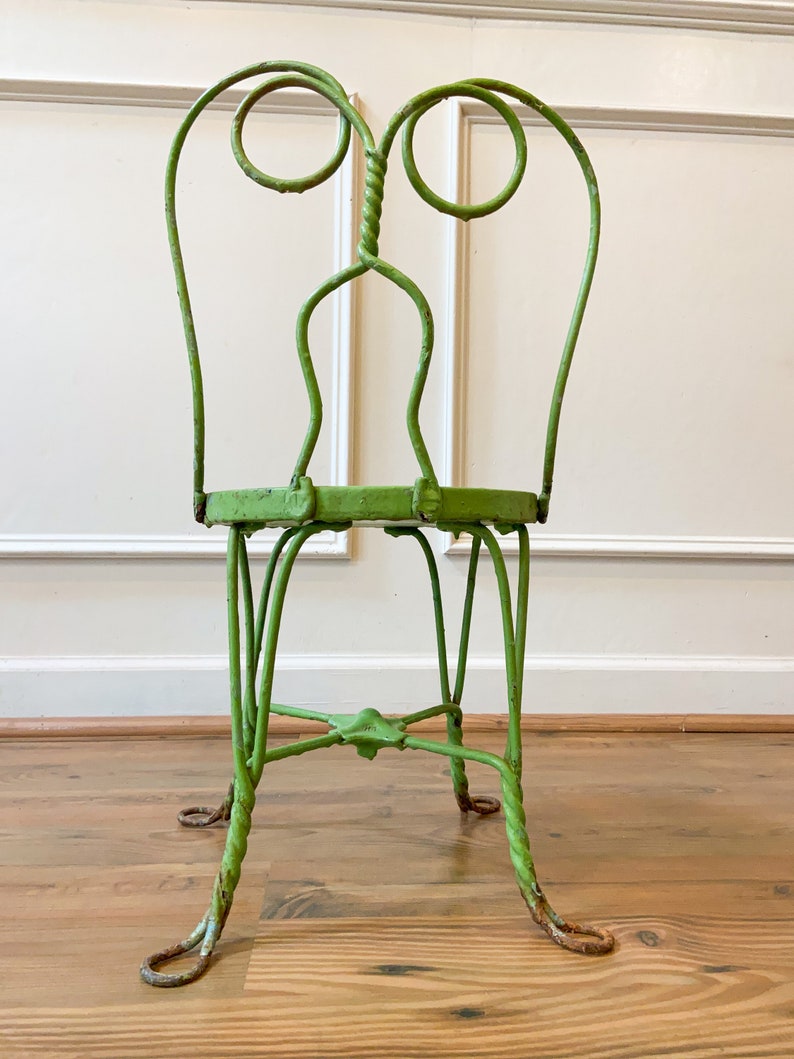 Antique Twisted Iron Green Painted Childs Chair image 4