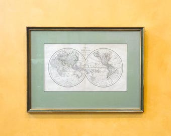 Antique Hand Colored World Map by Pierre Lapie (1779-1850)