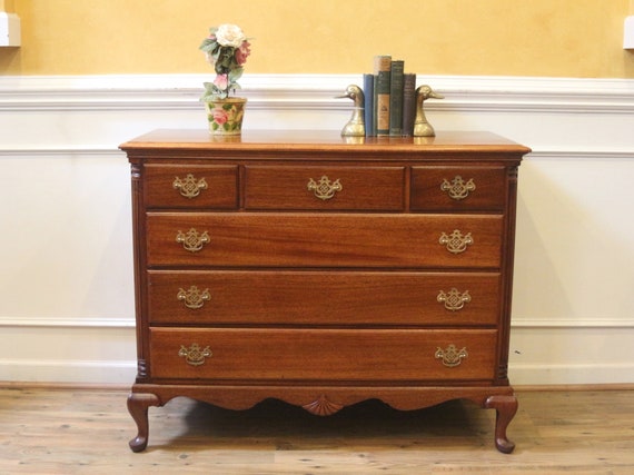 Vintage Mahogany Chest Of Drawers Dresser Queen Anne Kling Etsy