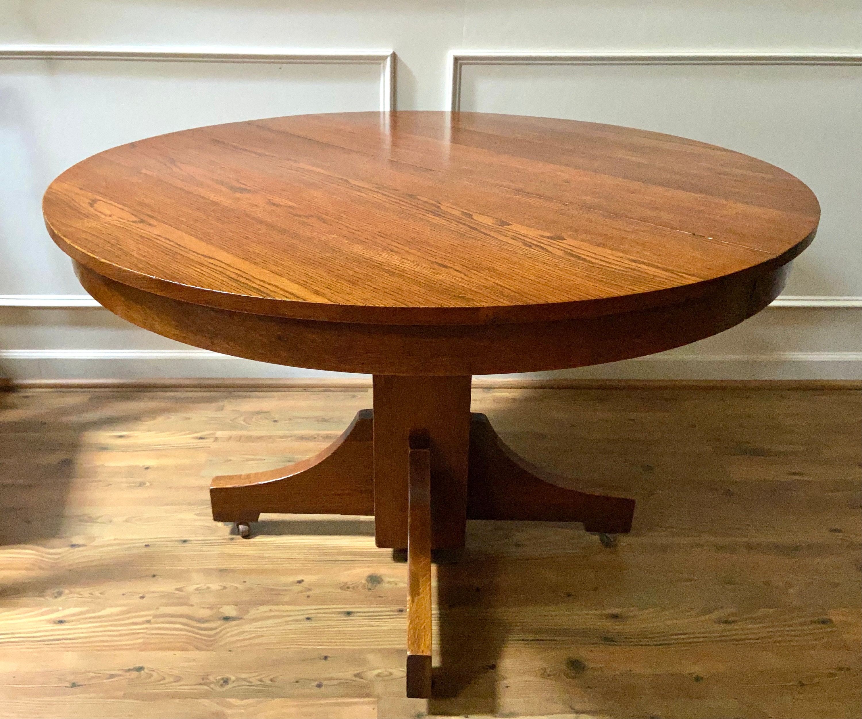 Antique Oak Mission Craftsman Style Round Dining Table with 3 Etsy