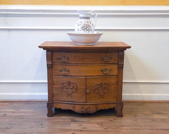 Antique Carved Oak Washstand American c.1900