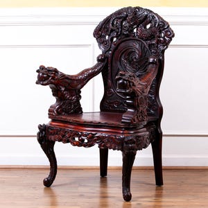 Antique Rosewood Carved Dragon Chair, Hong Kong C.1920