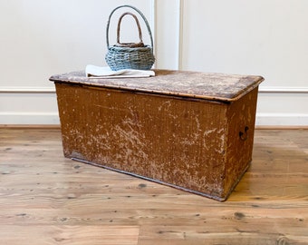 Antique 1920's Rustic Wicker Covered Cedar Trunk Chest With Bamboo Trim