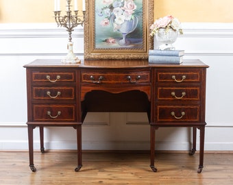 Antique English Edwardian Inlaid Flame Mahogany Dresser or Server.