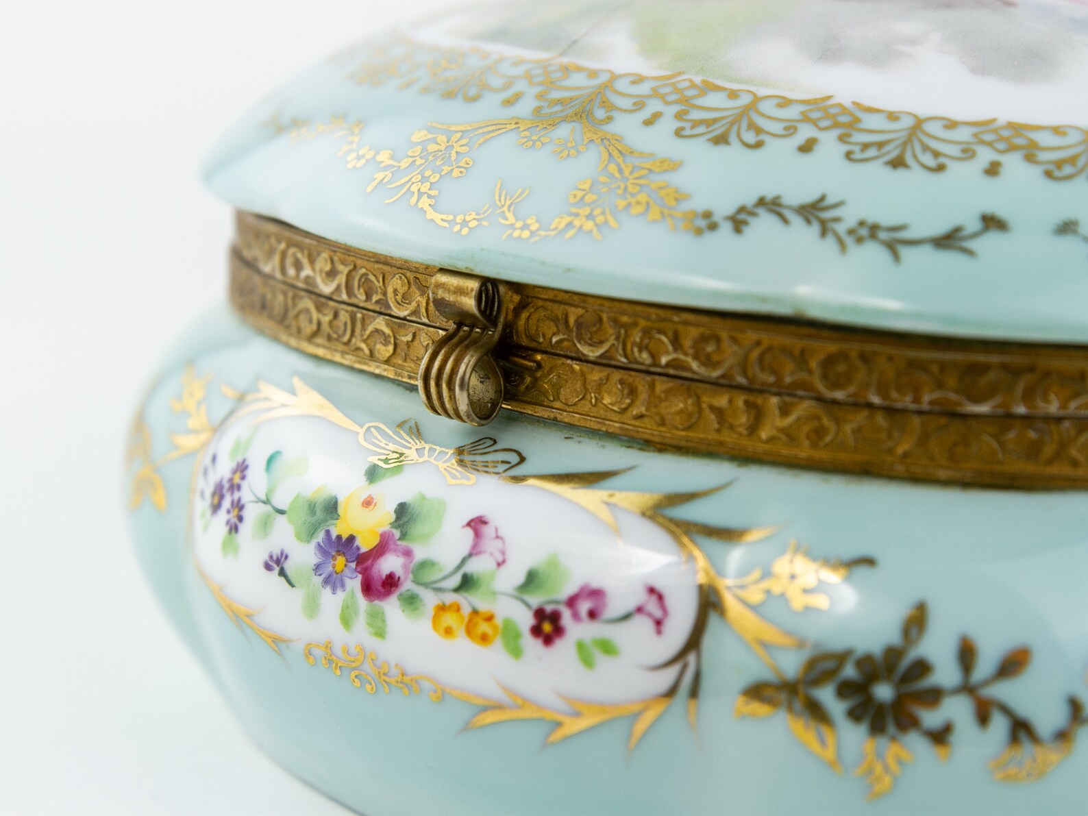 Antique German Hand Painted Porcelain Powder Box C.1900 - Etsy