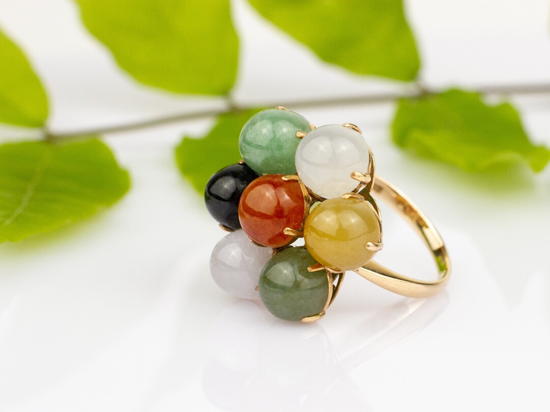 Vintage 14K Gold and Multi Colored Jade Flower Ring. Size 7 1/2. - Etsy