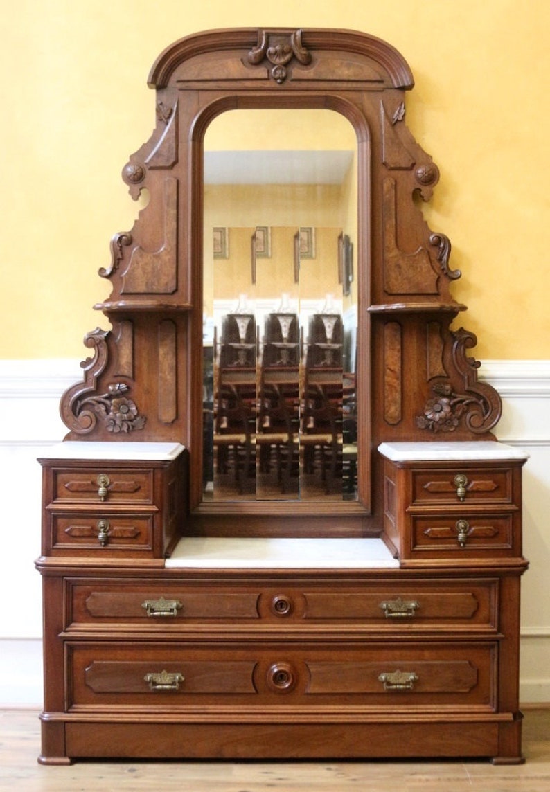 Carved Walnut Huge Antique Gentleman's Dresser American C.1880