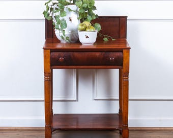 Antique Rustic Sheraton Cherry Washstand with Flame Maple Drawer Front, Early 19th century American