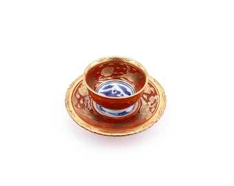 Antique Porcelain Canton Ware Small Cup and Saucer, Late 19th Century