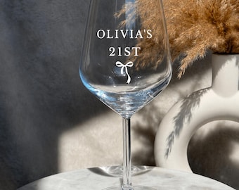 Personalised 21st Birthday Wine Glass | Custom Name 21st Gift | Birthday Glass for Her | Bow Wine Glass