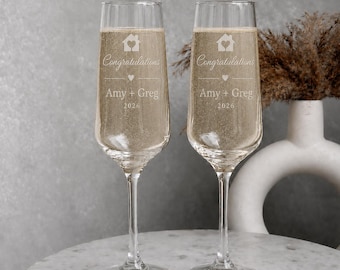 Personalised New Home Champagne Flutes | Housewarming Gift for Couple | Engraved Champagne Glasses | New Home Gift | Couple Gift