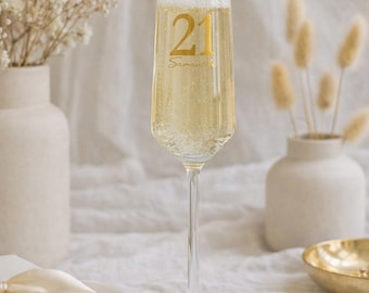 Personalised 21st Birthday Champagne Flute | Custom Name Prosecco Glass | 21st Birthday Gift for Her | 21 Glass | Birthday Gift Set