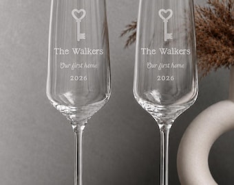 Personalised Engraved Champagne Flutes | First Home Gift for Couple | New Home Champagne Glass | Housewarming Gift | Couple Gift | New Home