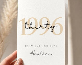 Personalised 30th Birthday Card | 1996 Birthday Card | Custom Milestone Birthday Card | Minimal Birthday Card For Her