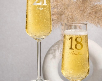 Personalised Birthday Champagne Flute | 18th 21st 30th Birthday Glass | Custom Name Prosecco Glass | Birthday Gift for Her | Milestone Birth