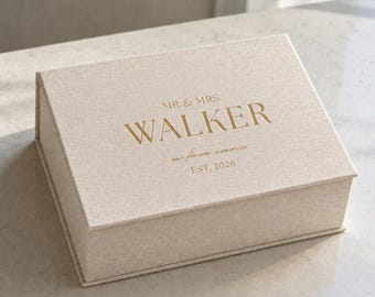 Personalised Wedding Keepsake Box | Mr & Mrs Memory Box | Wedding Gift for Couple | Luxury Linen Wedding Box | Anniversary Gift