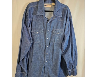 Big Mac Pearl Snap Denim Shirt Mens 4XL Cowboy Work Wear VTG USA Made 1993