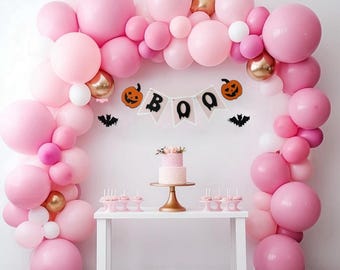 MEHOFOND Pink Halloween Birthday Backdrop - 6x3.6ft Cute Ghost 'Boo Day' Banner For Girls Party & Photo Booth